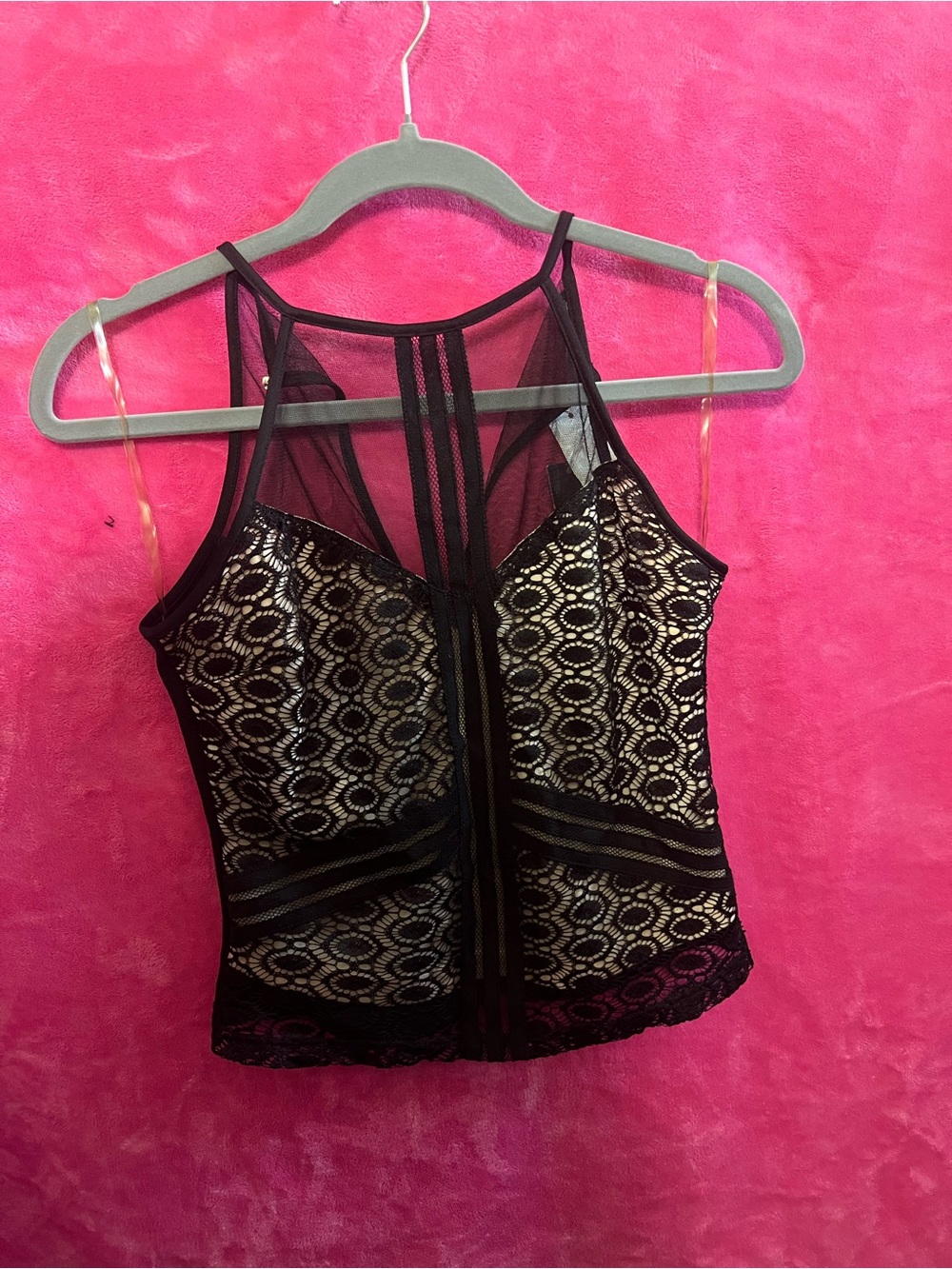 Black Lace Mesh Corset Tank Top